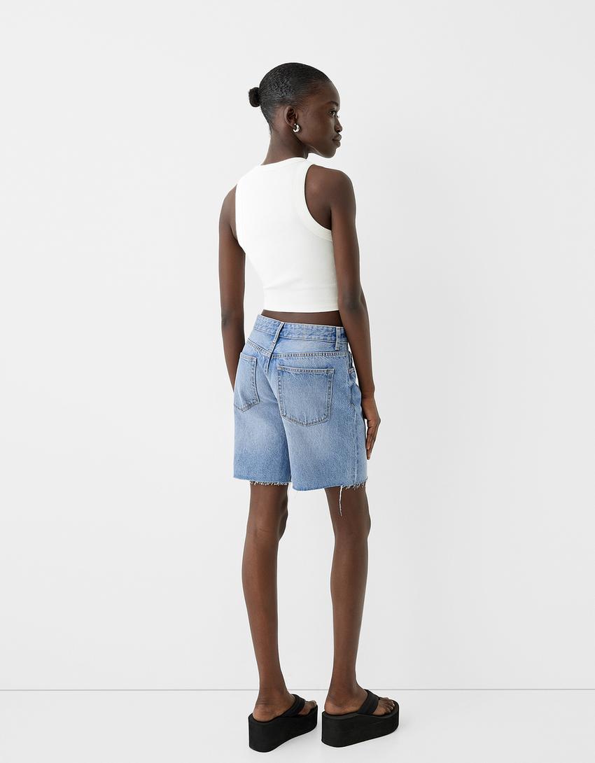 Calções bermuda de denim-Azul lavado-2