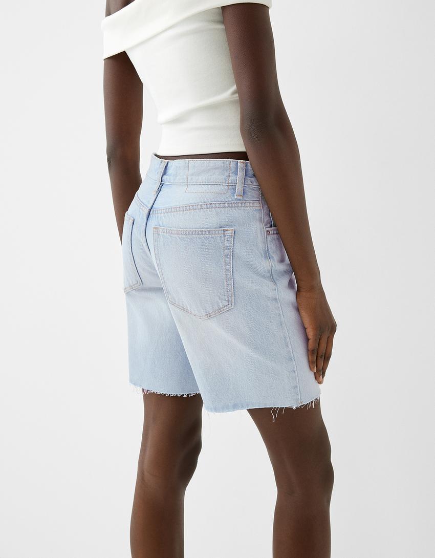 Calções bermuda de denim-Azul claro-3