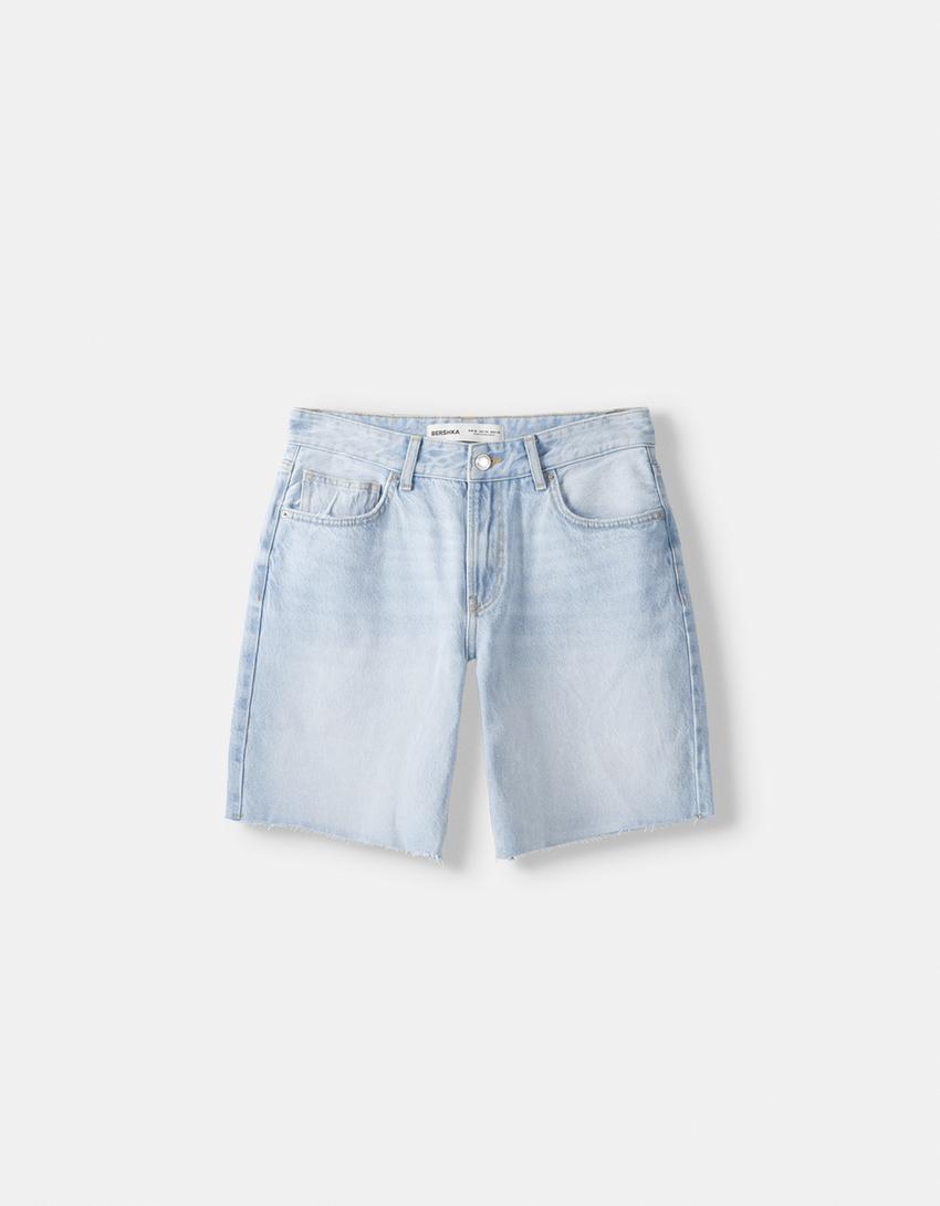 Calções bermuda de denim-Azul claro-4