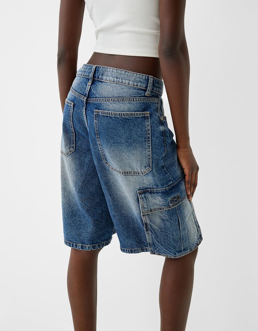 شورت برمودا كارغو دنيم واسع-أزرق-3