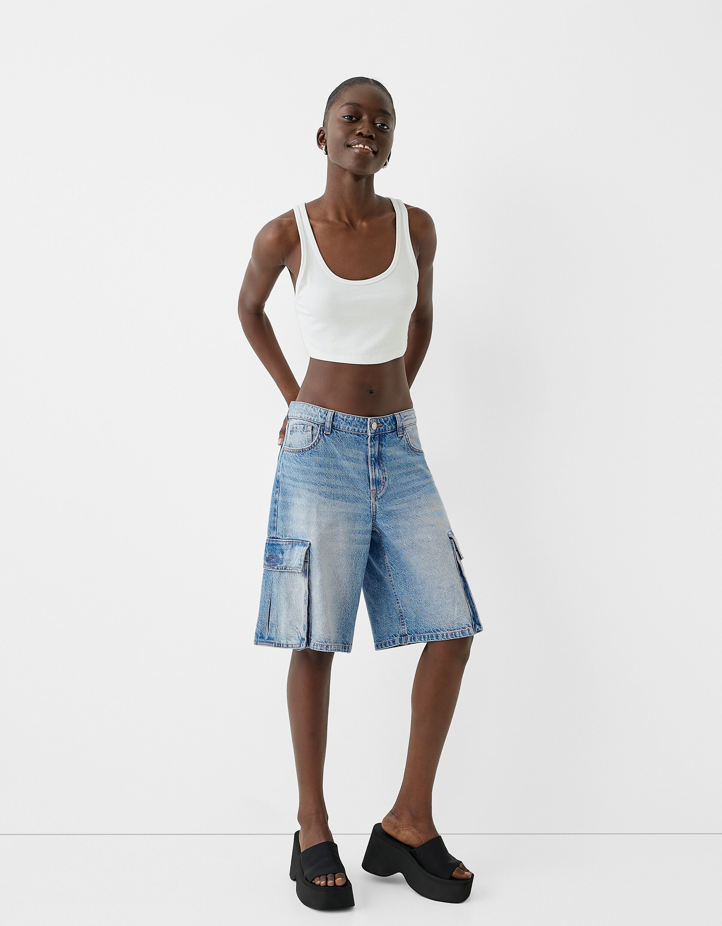 Baggy denim cargo Bermuda shorts Skirts shorts Women Bershka