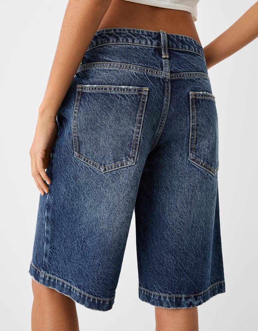 Calções bermuda denim baggy-Azul-3