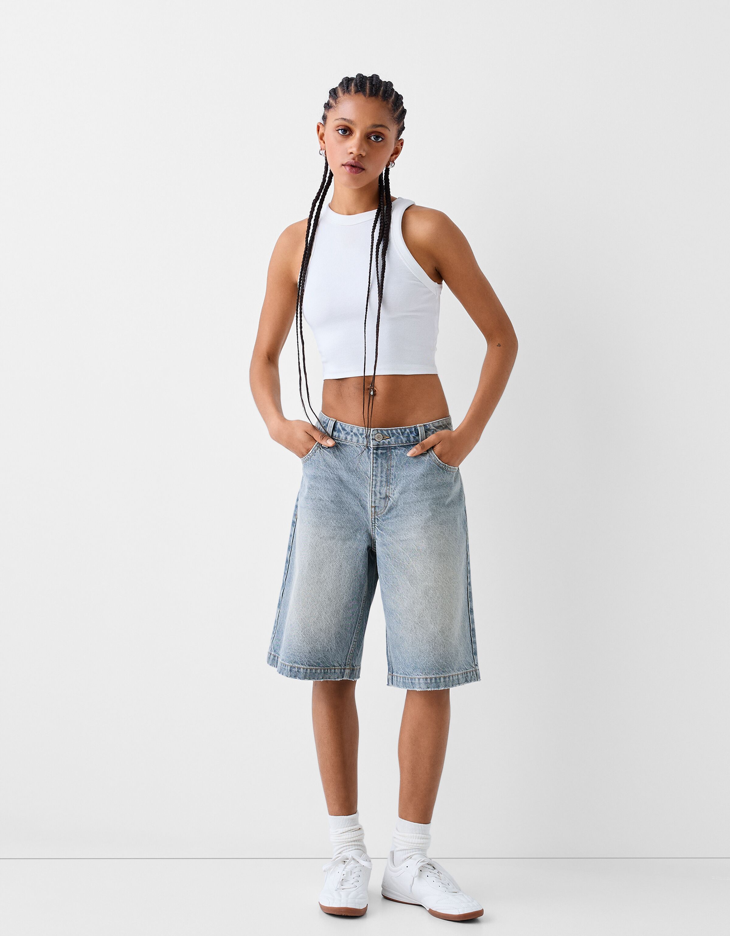 Baggy denim Bermuda shorts Skirts shorts BSK Teen Bershka