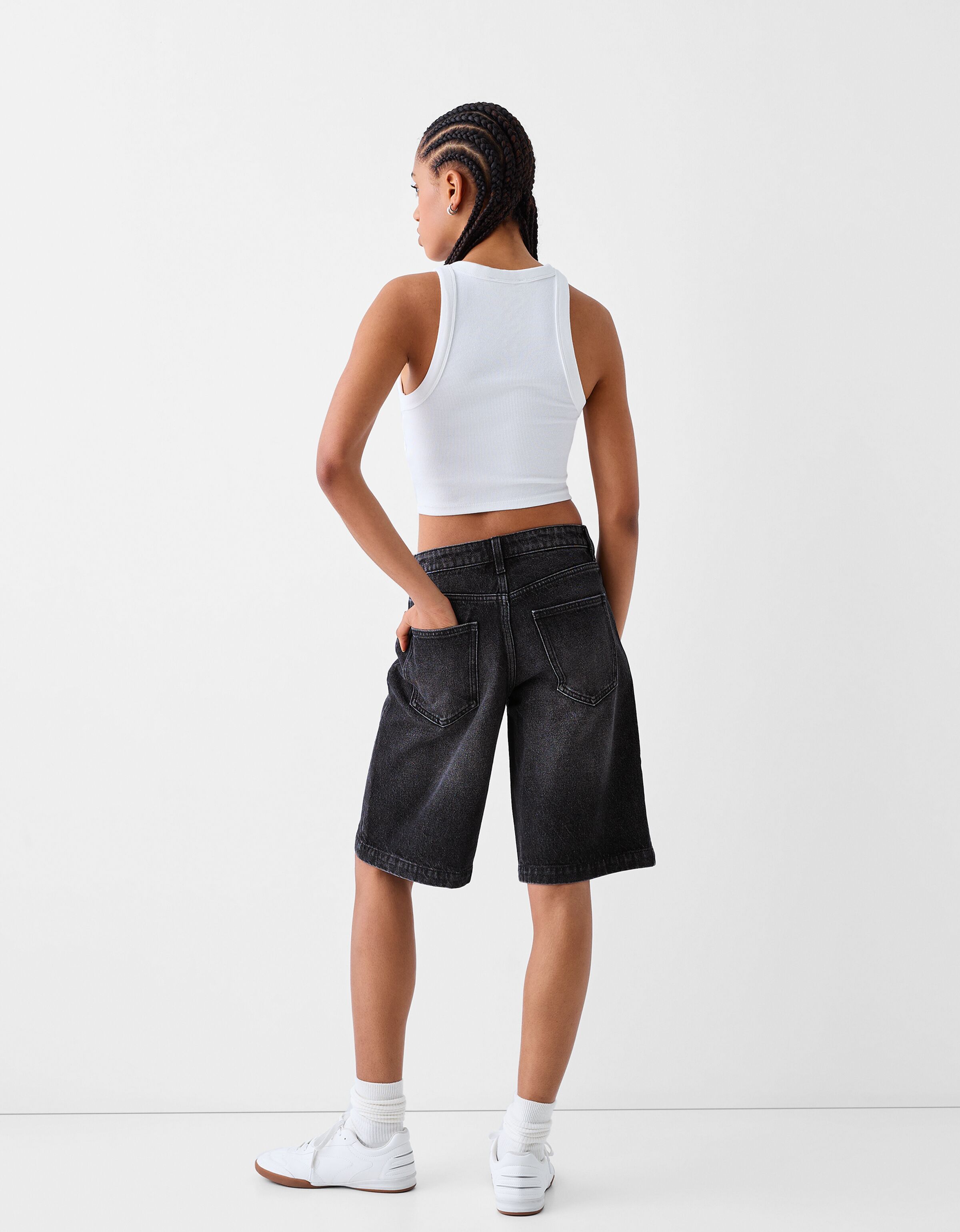 Black denim bermuda shorts outlet
