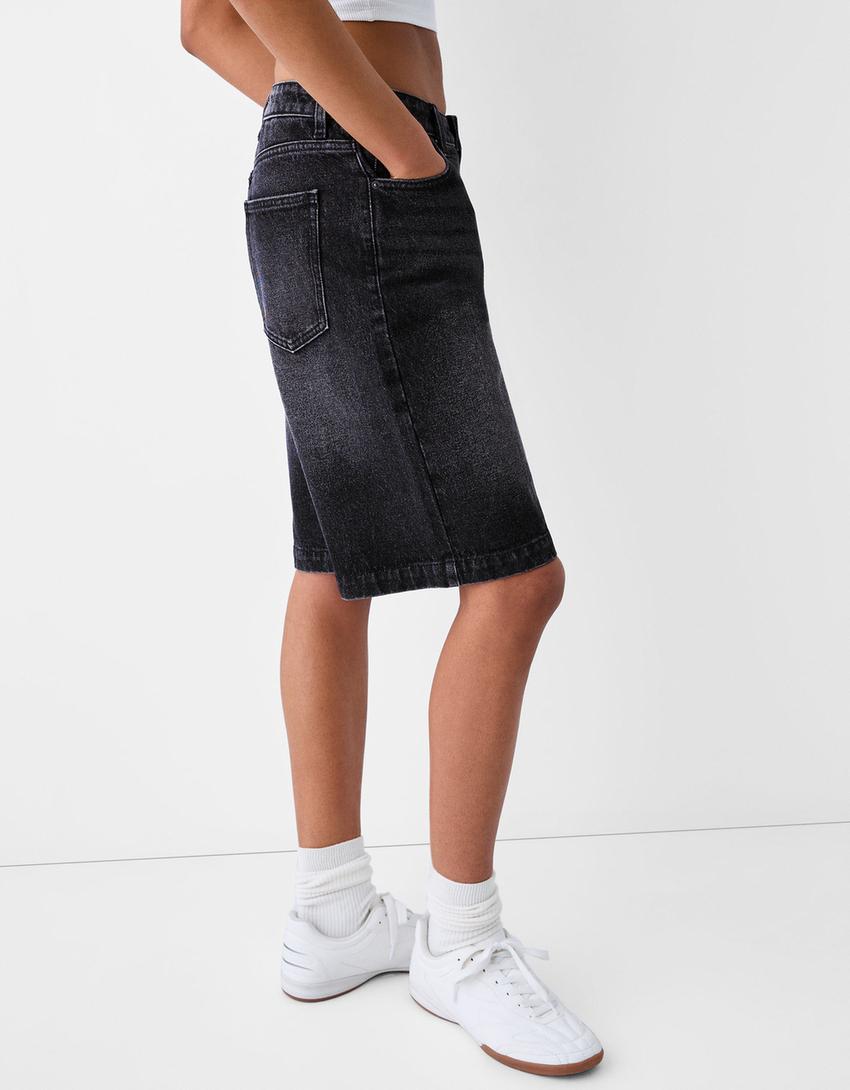 Calções bermuda denim baggy-Preto-5