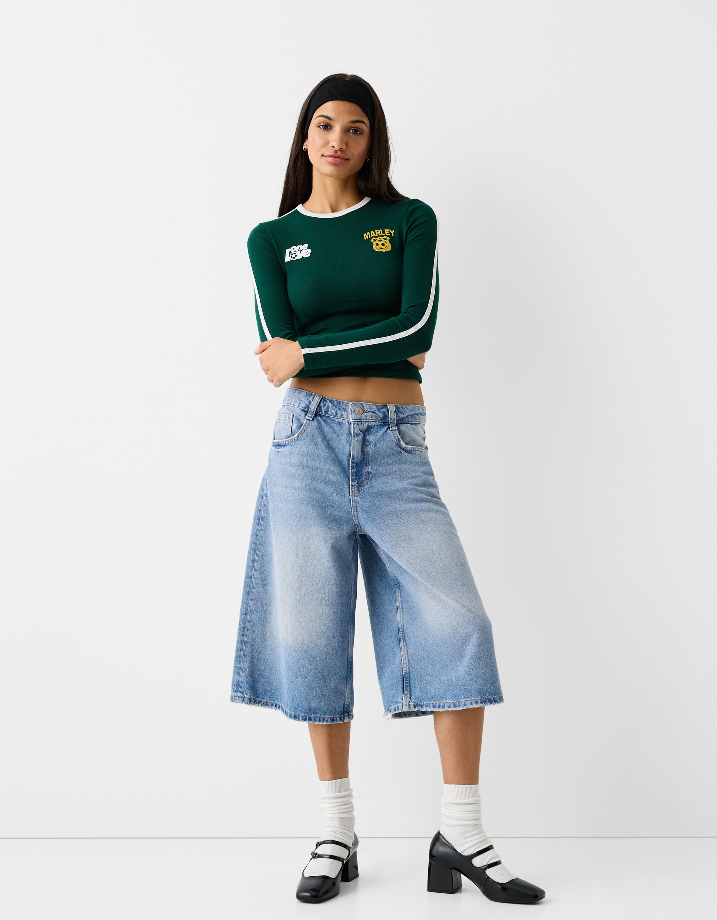 Jort bermuda di jeans baggy Gonne e Shorts Donna Bershka