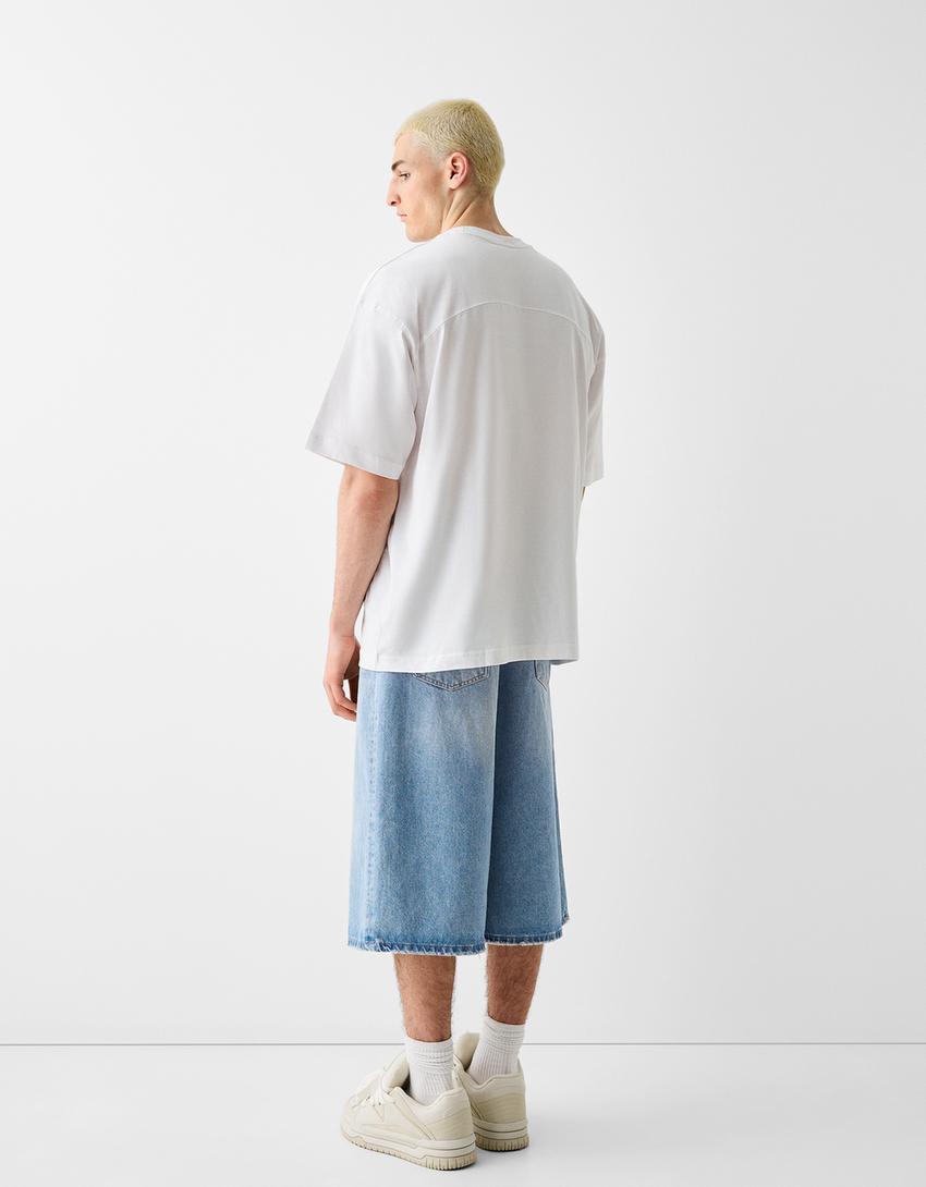 Calções bermuda jort denim baggy-Azul lavado-1