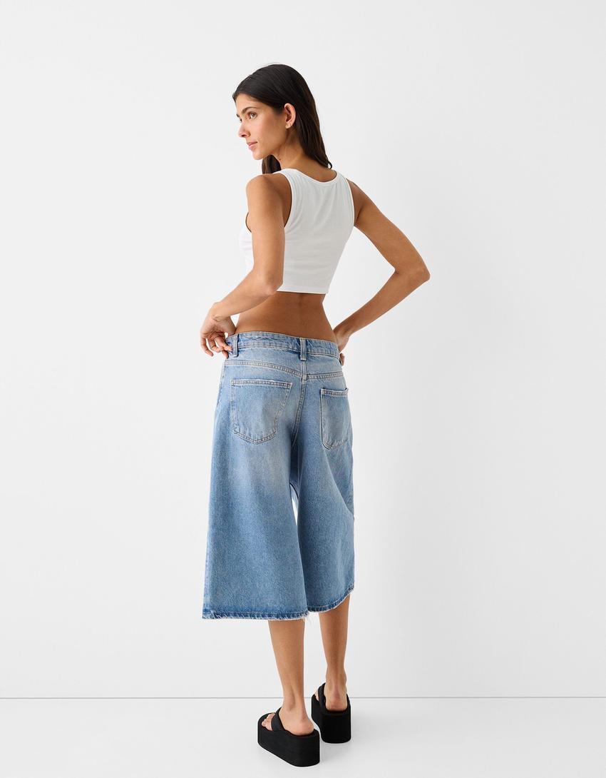 Calções bermuda jort denim baggy-Azul lavado-1