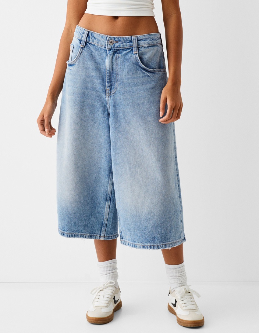 Baggy denim Bermuda shorts-Light blue-1
