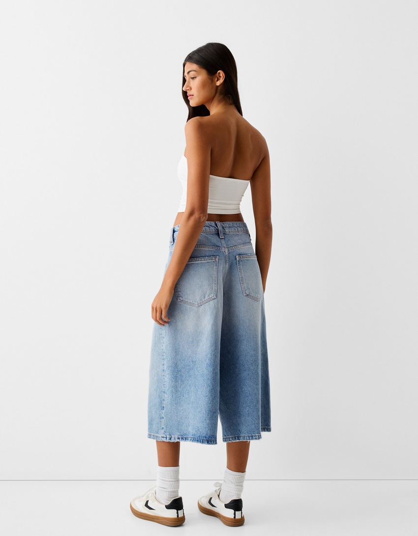 Baggy denim Bermuda shorts-Light blue-2