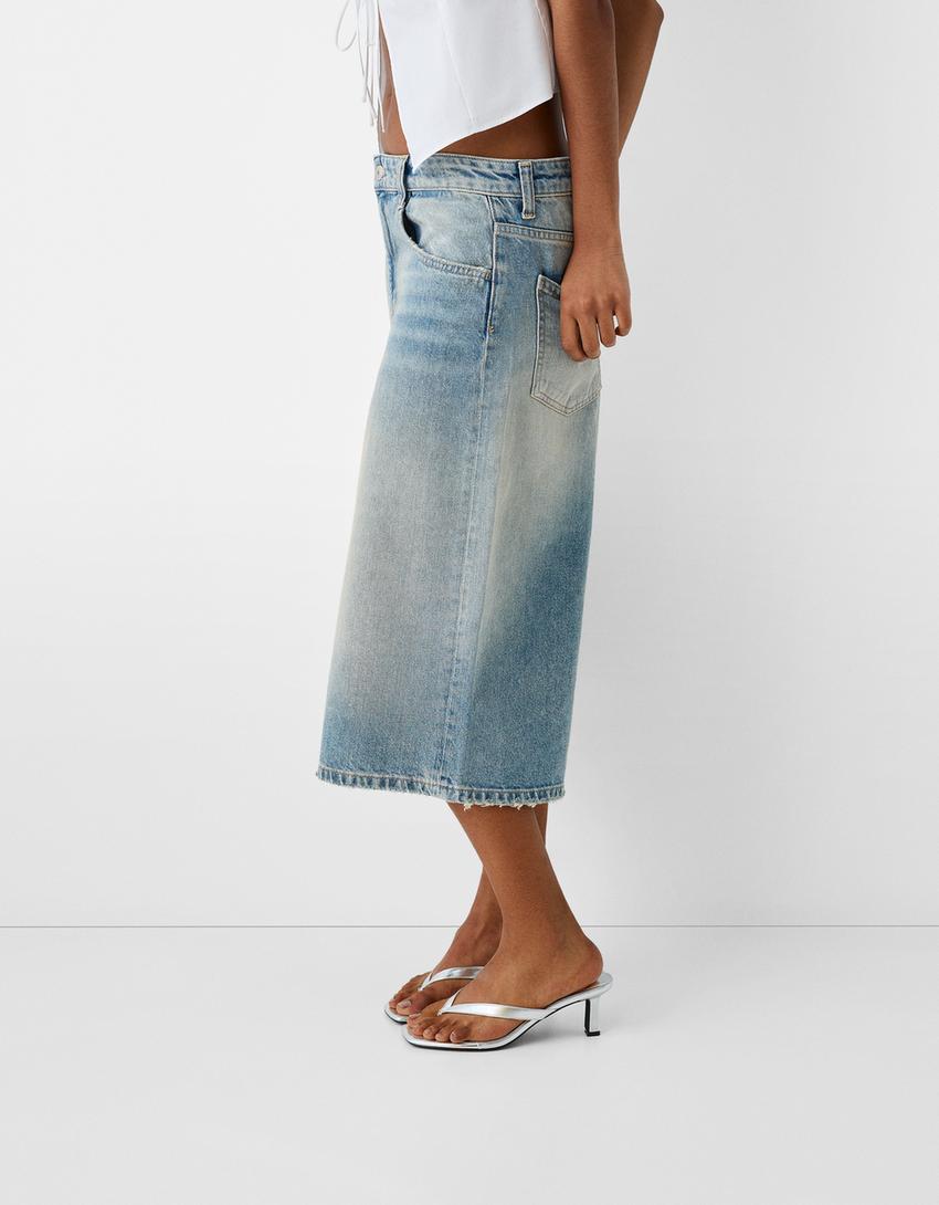 Calções bermuda jort denim baggy-Azul lavado-2