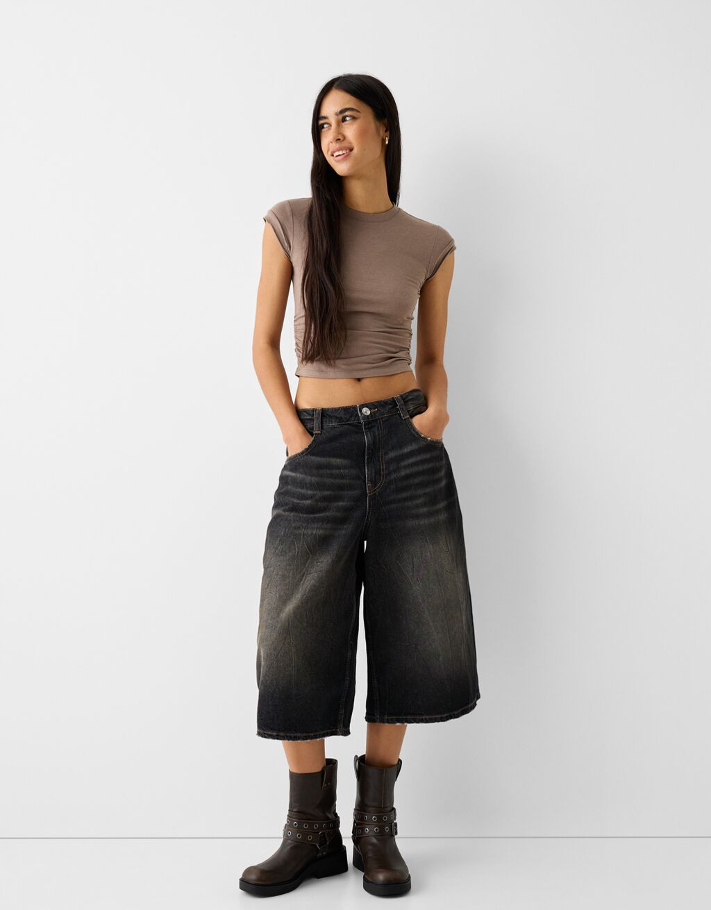 Baggy denim Bermuda jorts Women Bershka