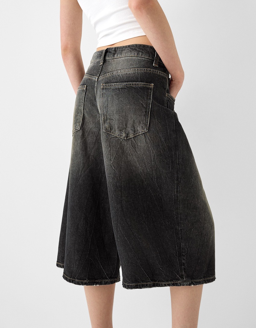 Baggy denim Bermuda shorts-Black-6