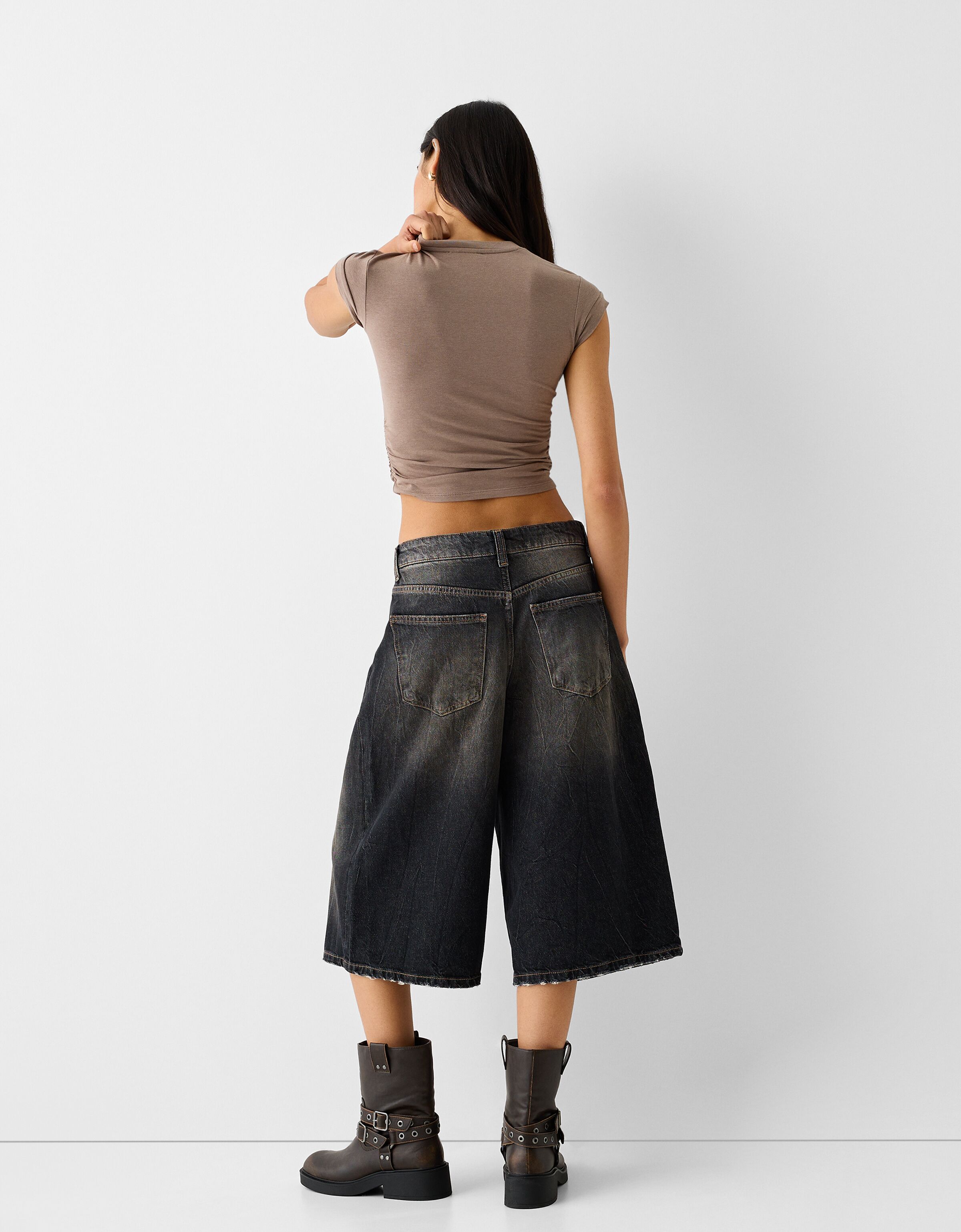 Wide leg denim outlet bermuda shorts