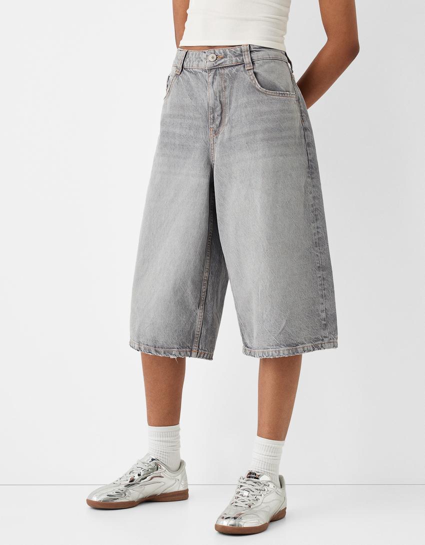Baggy denim Bermuda shorts-Grey-3