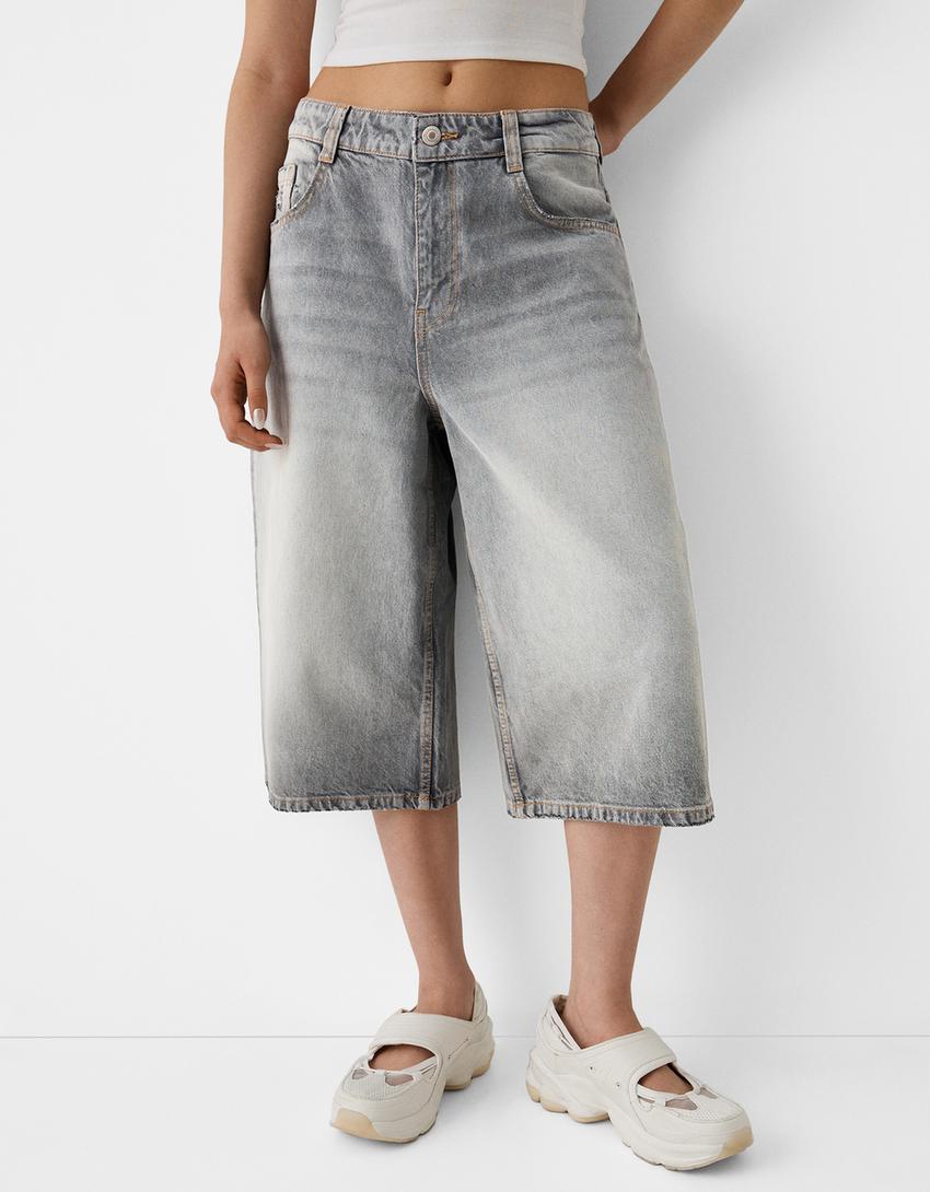 Bermudas jort denim baggy-Gris-1