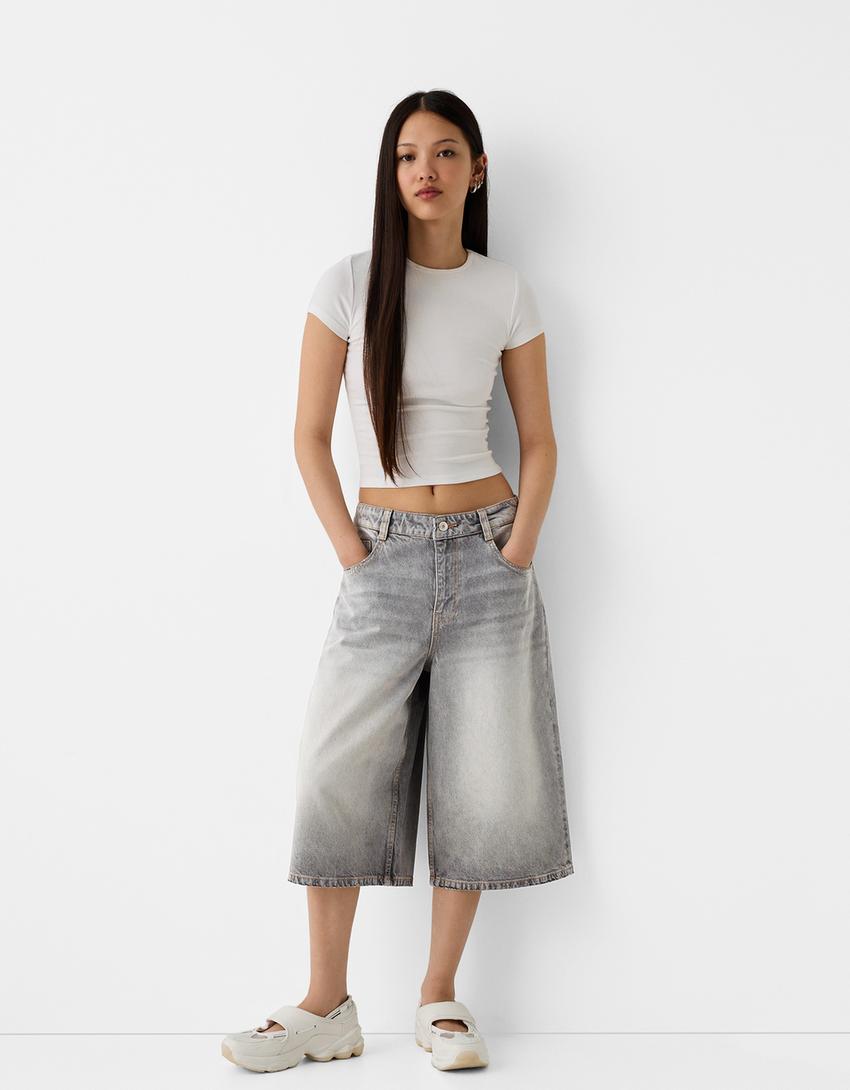 Bermudas jort denim baggy-Gris-0