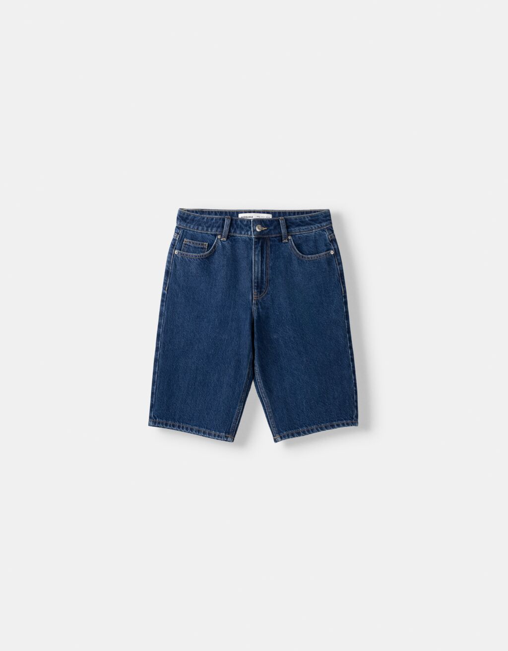 Straight fit denim Bermuda shorts-Navy-0