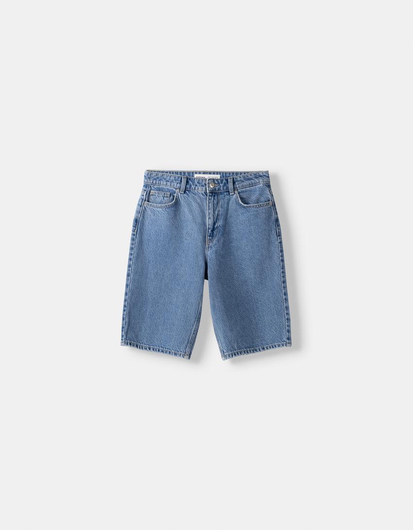 Straight fit denim bermuda-Açık mavi-4