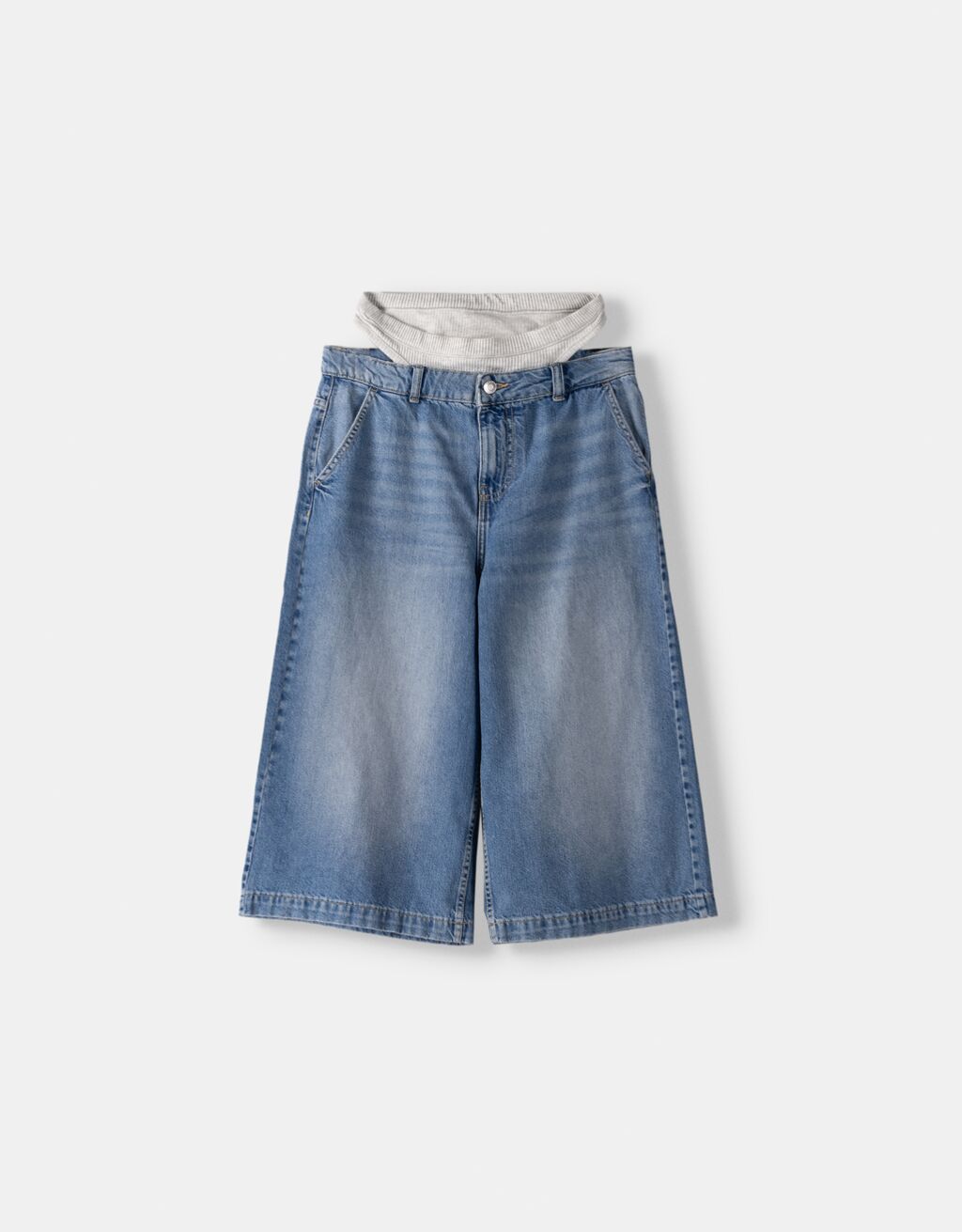 İç çamaşırı detaylı baggy bermuda denim şort-Açık mavi-4