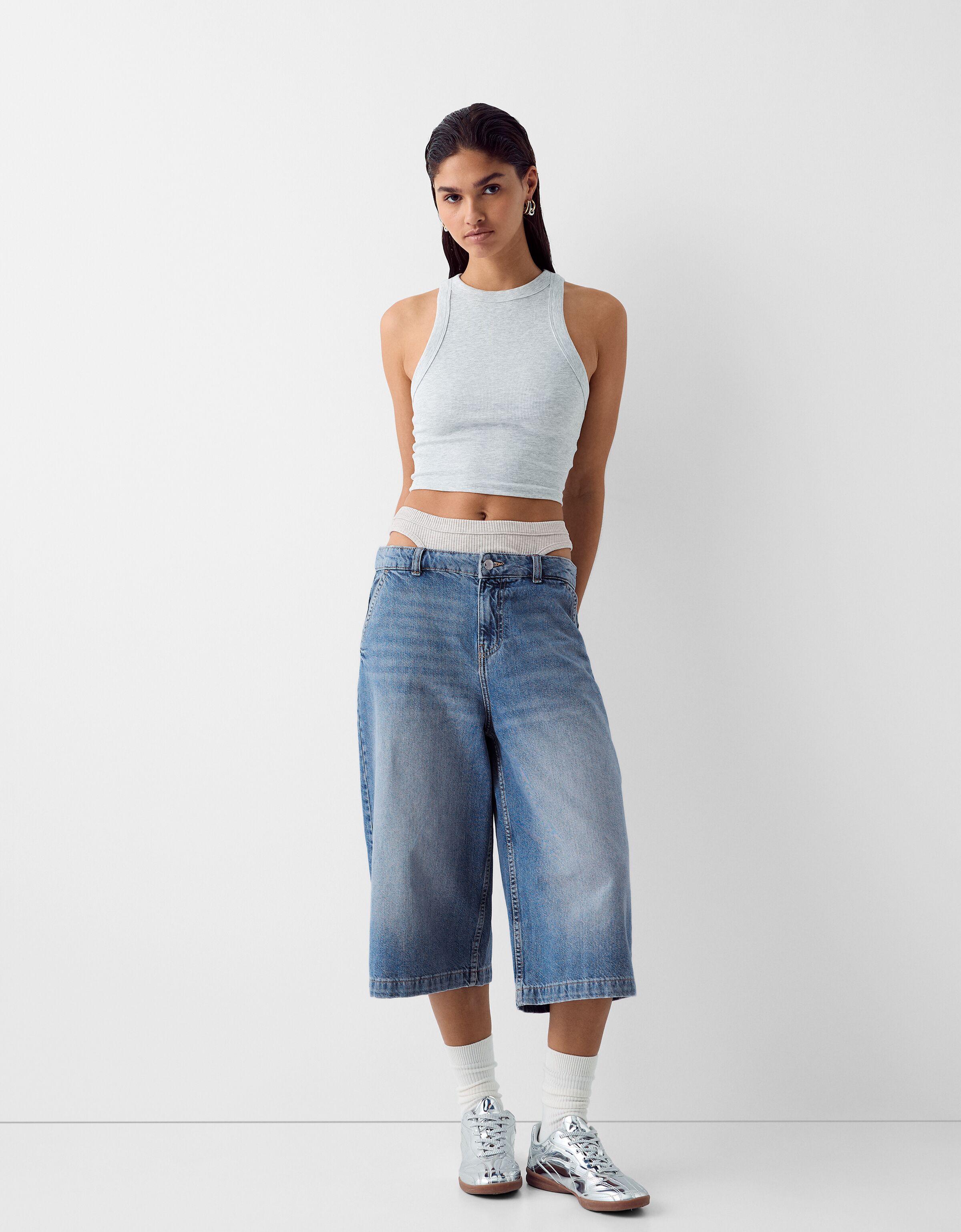 Baggy Bermuda jorts with underwear detail Skirts Shorts