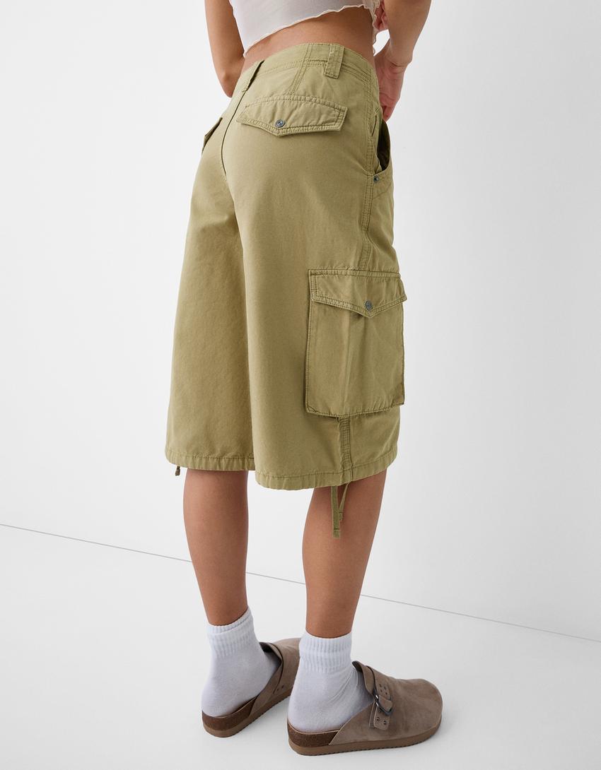 Cotton cargo baggy Bermuda shorts-Green-5