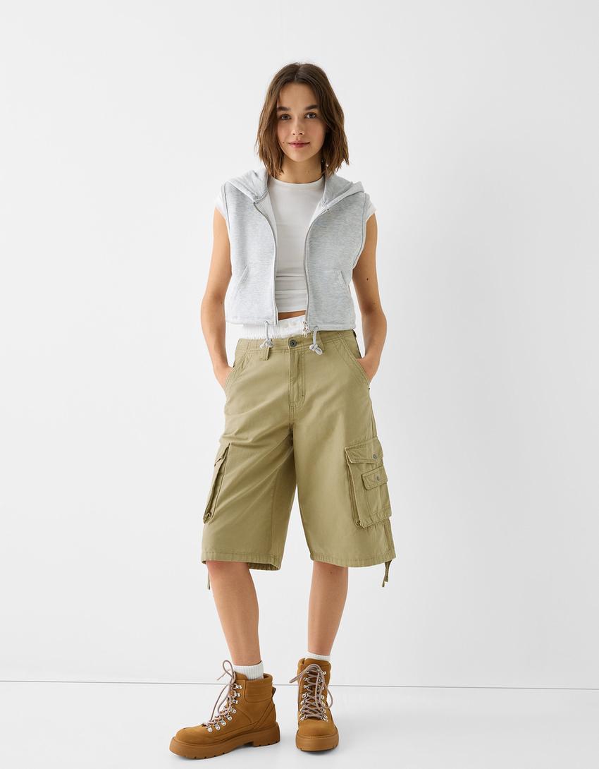 شورت برمودا كارغو قطني واسع-أخضر-0