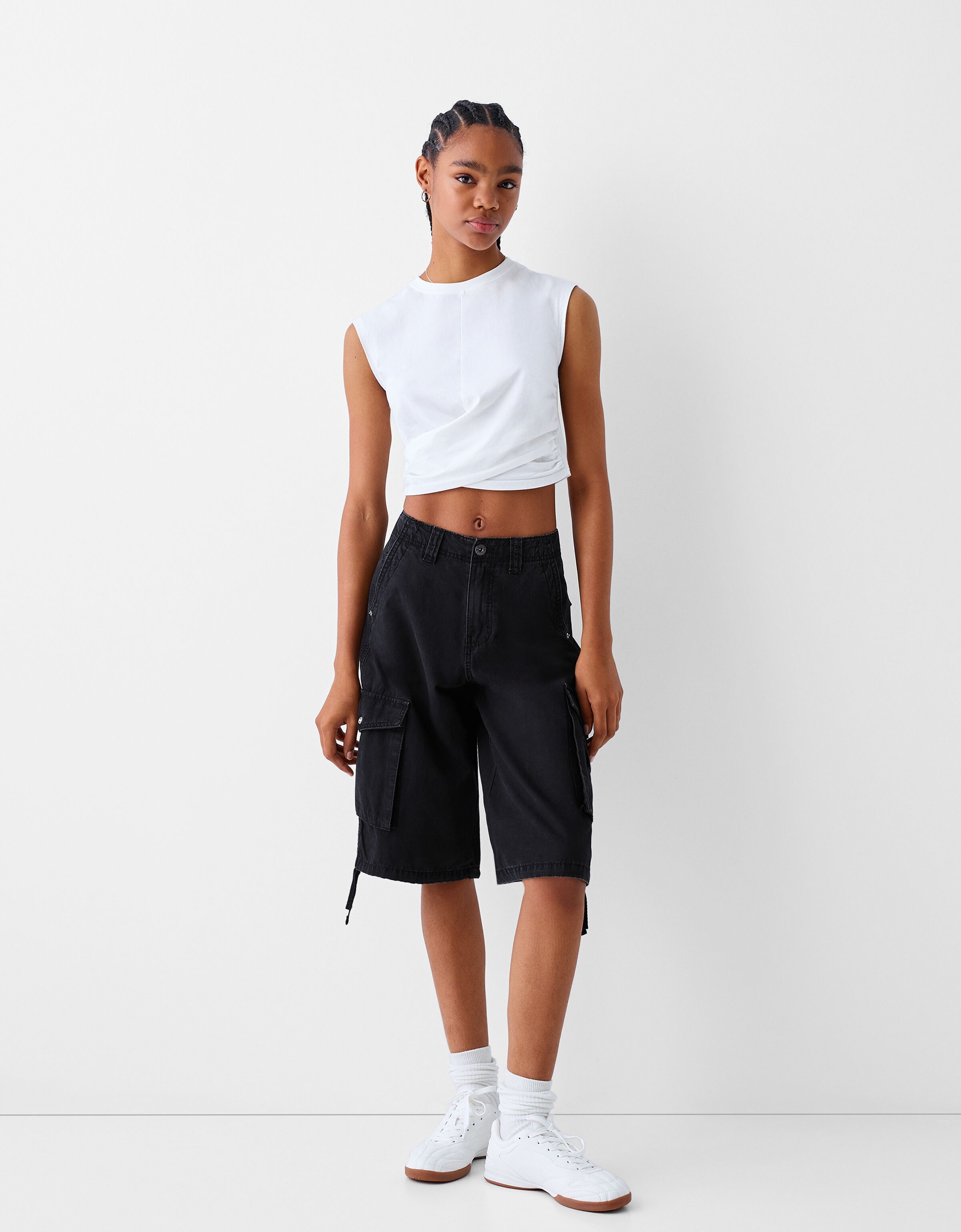 Cotton cargo baggy Bermuda shorts Shorts BSK Teen Bershka