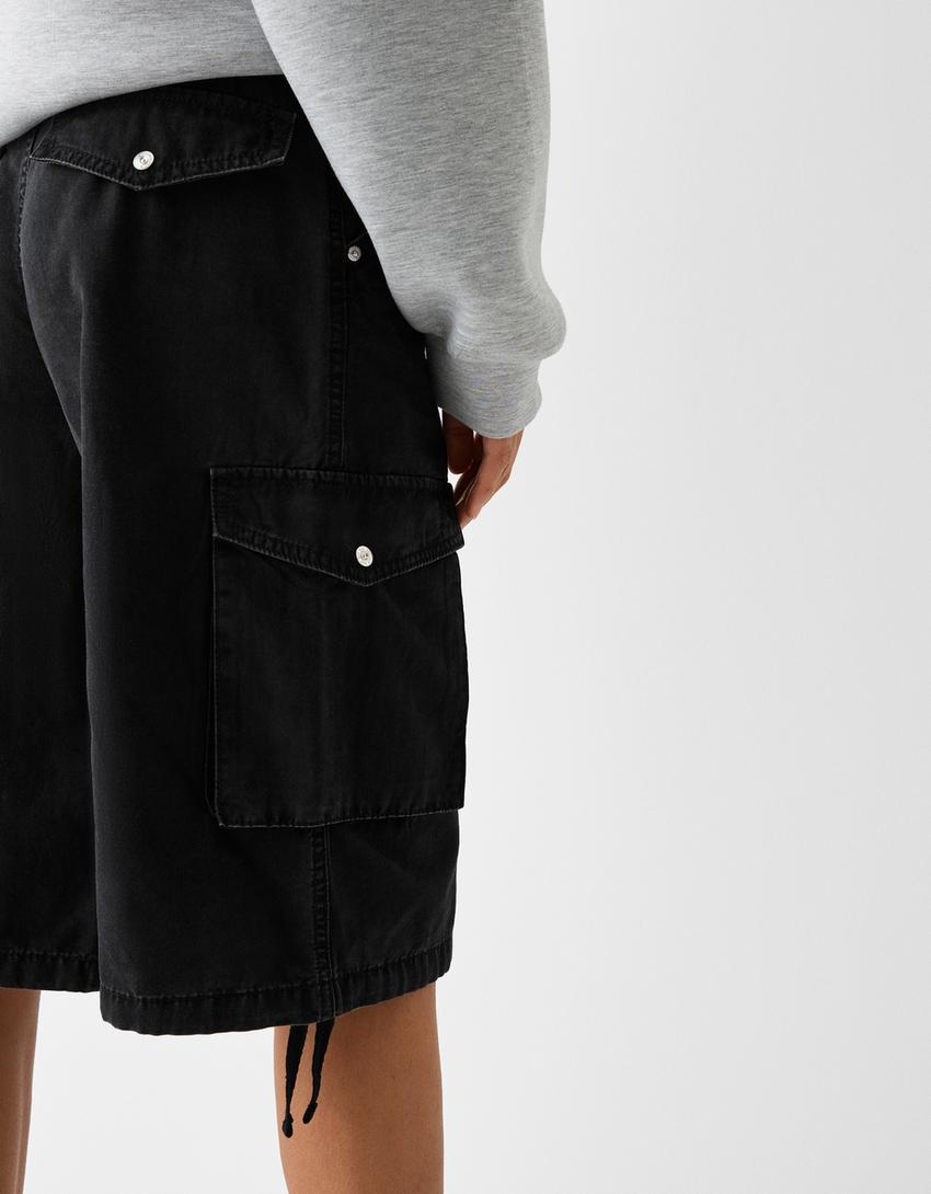 شورت برمودا كارغو قطني واسع-أسود-6