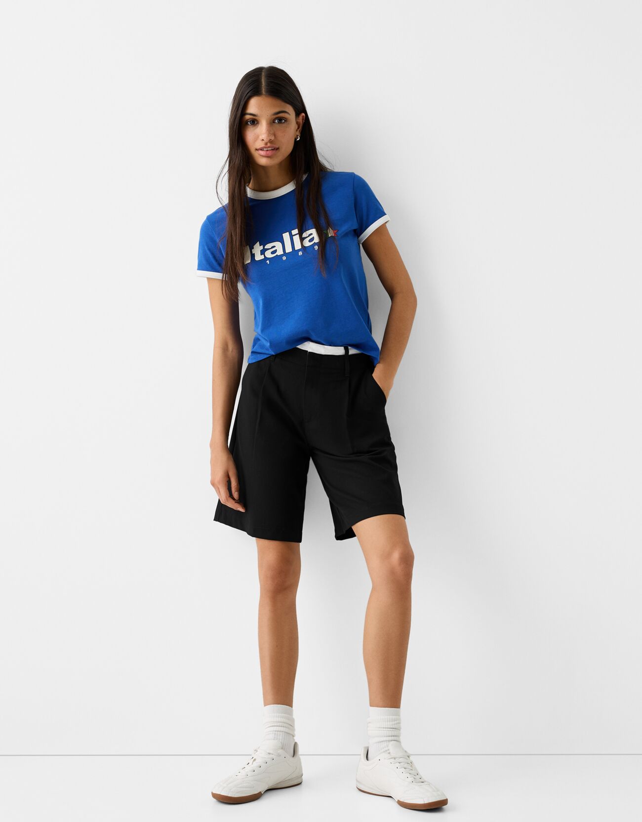Bermuda short with contrast poplin waistband New Women Bershka