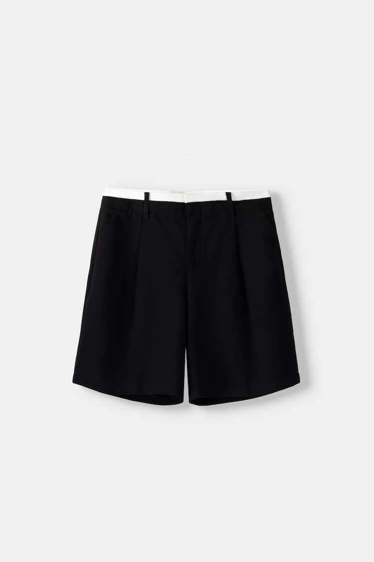 Bermuda short with contrast poplin waistband
