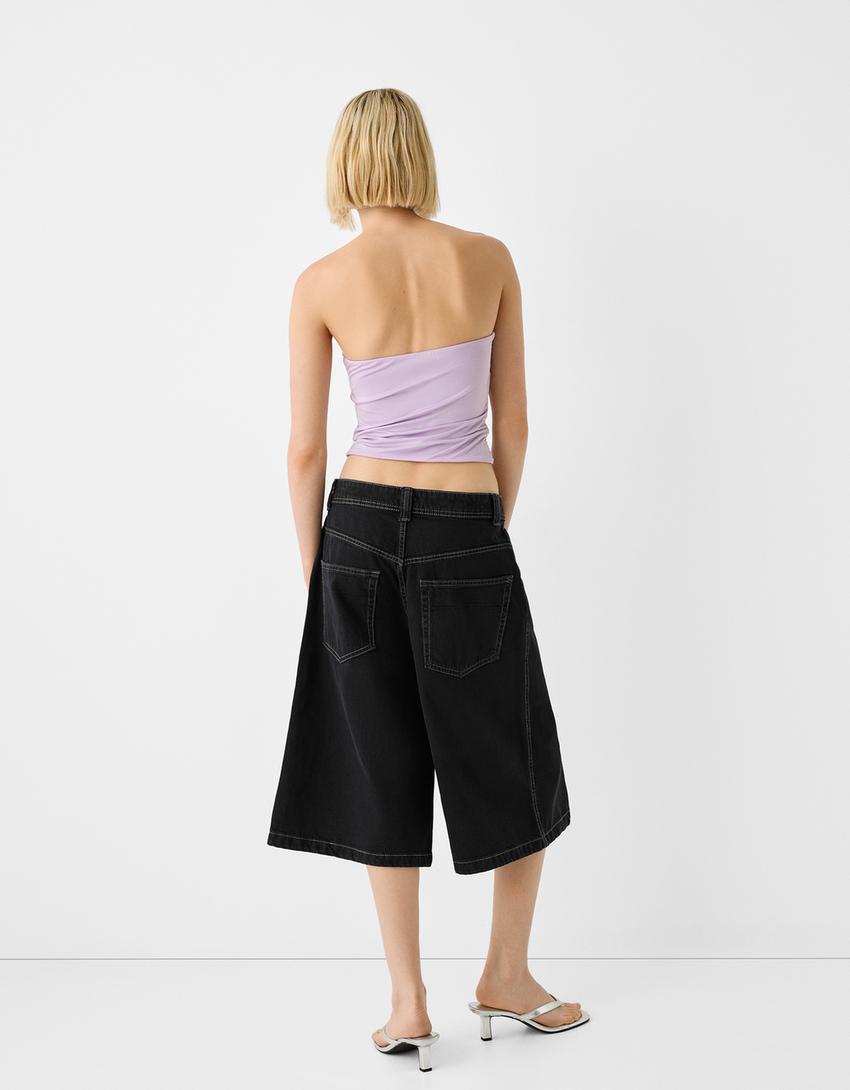 شورت برمودا شروال تويل واسع-أسود-2