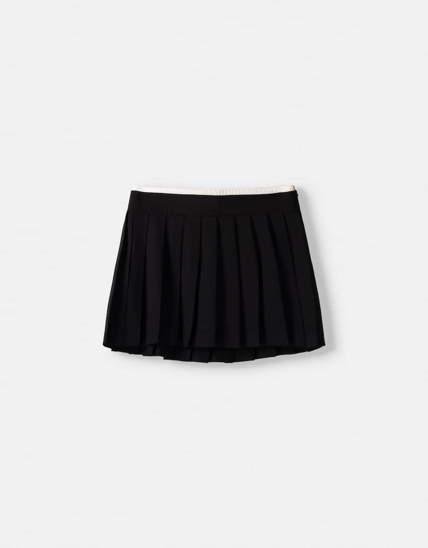 Contrast elastic poplin box pleat mini skirt - Women | Bershka