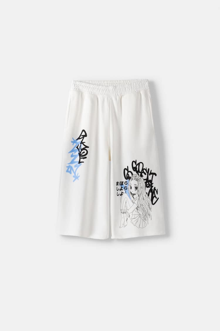 Plush Bermuda shorts with print