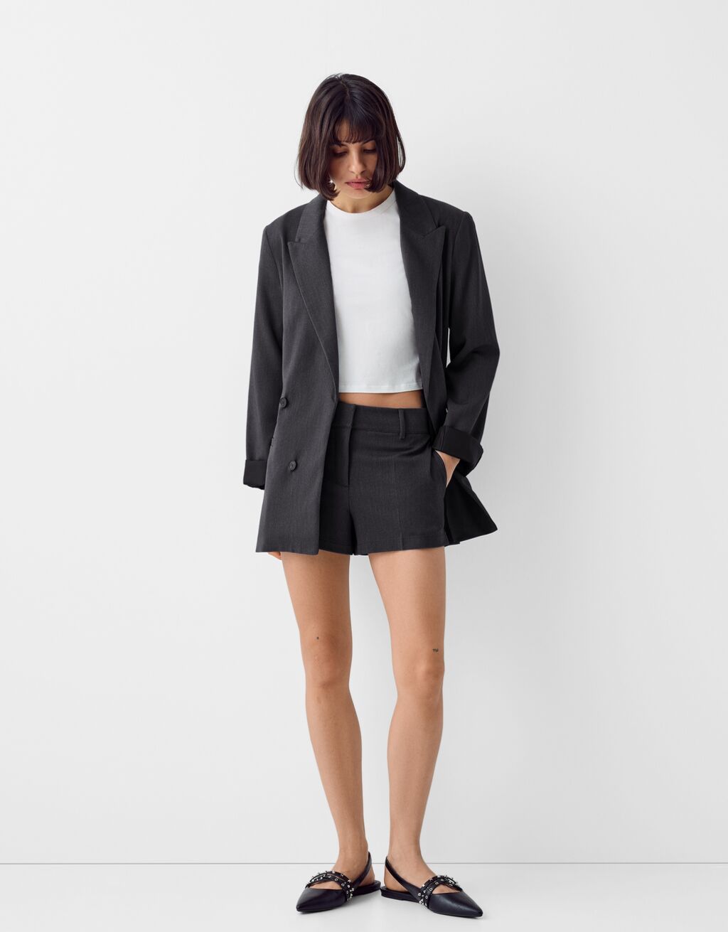 شورت محبوك-رمادي داكن-0