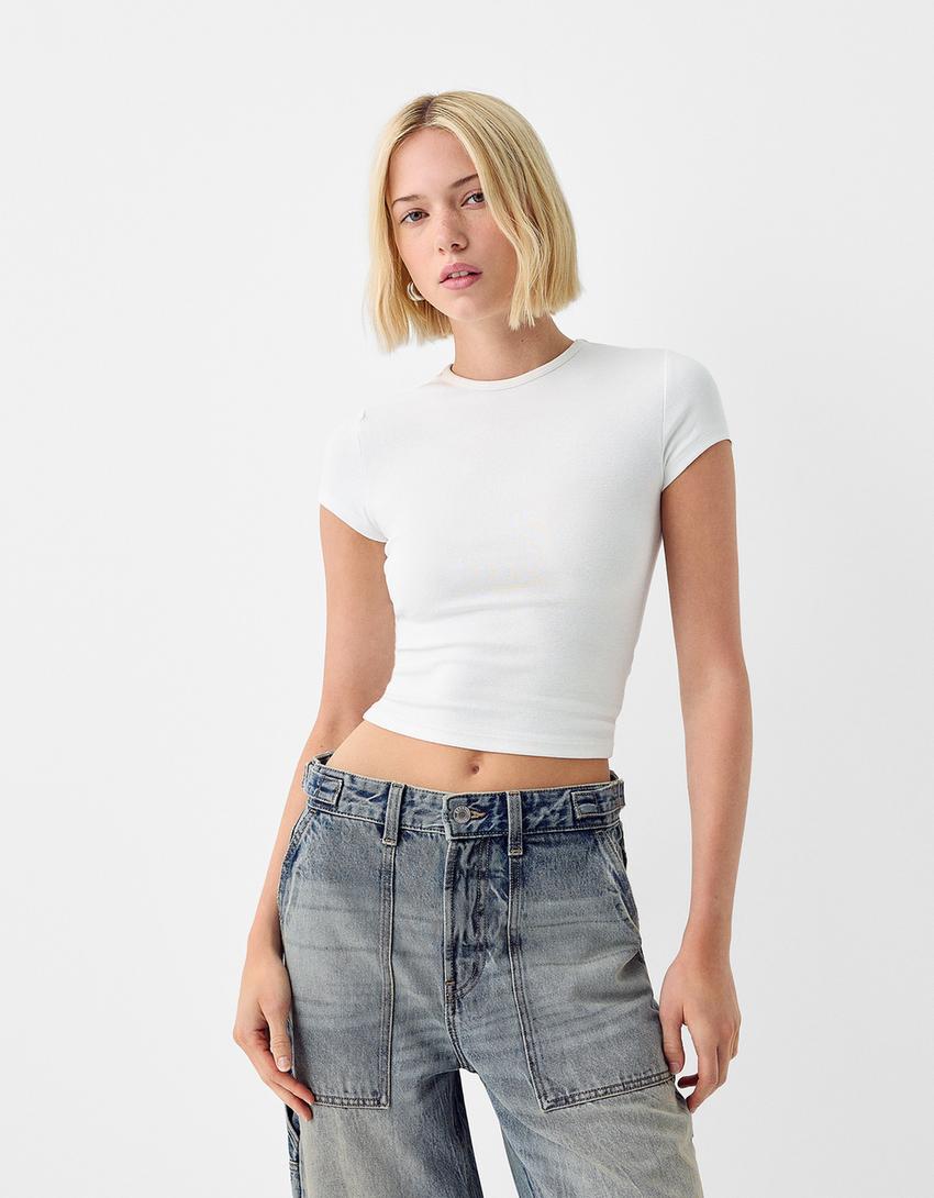 شورت برمودا دنيم بقصة بالون وساق عريضة-أزرق مغسول من الخارج-1