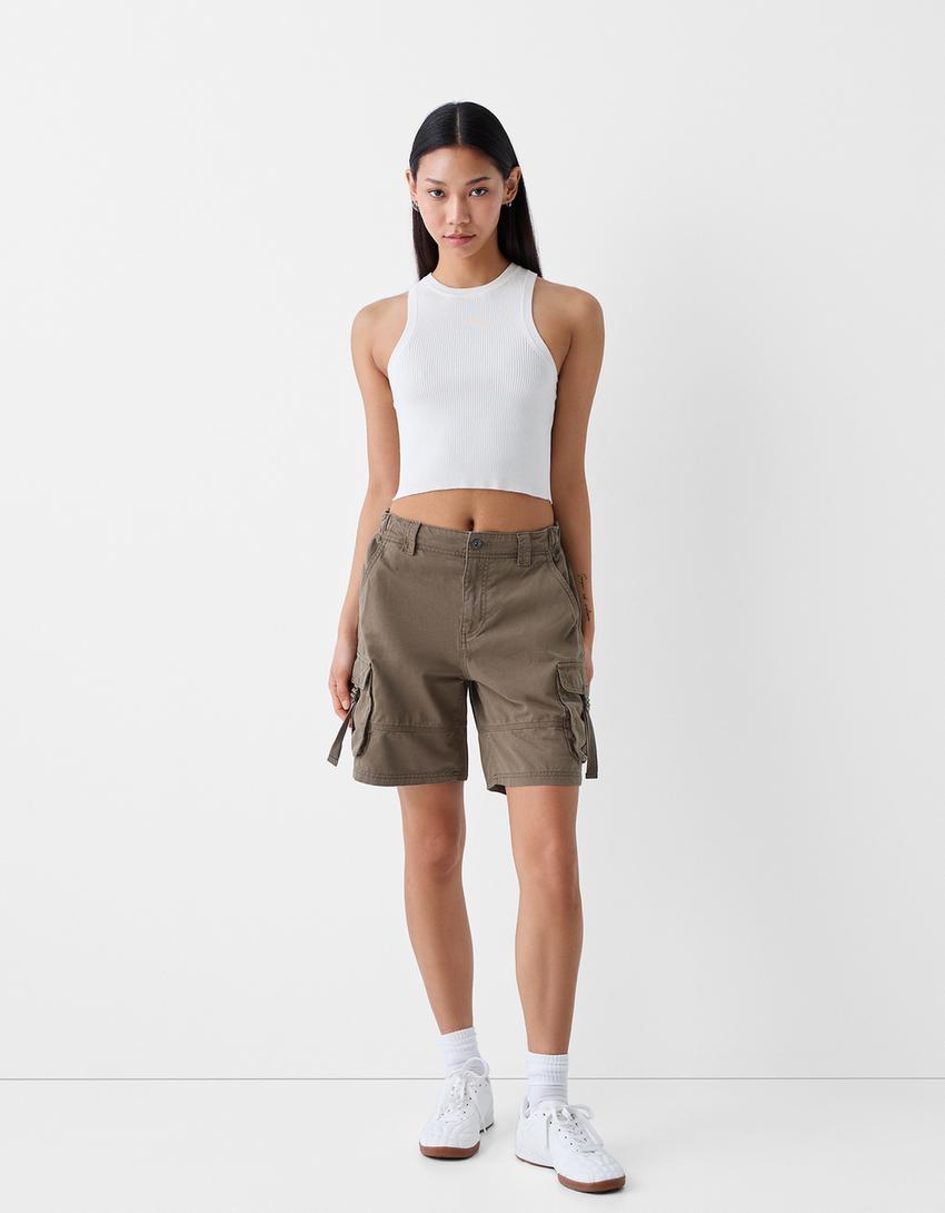 شورت برمودا كارغو بأشرطة-كاكي-0