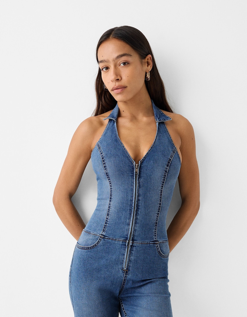 Mono largo cuello halter - Mujer | Bershka