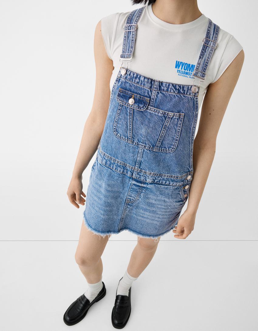 Salopette denim jupe-Bleu lavé-5