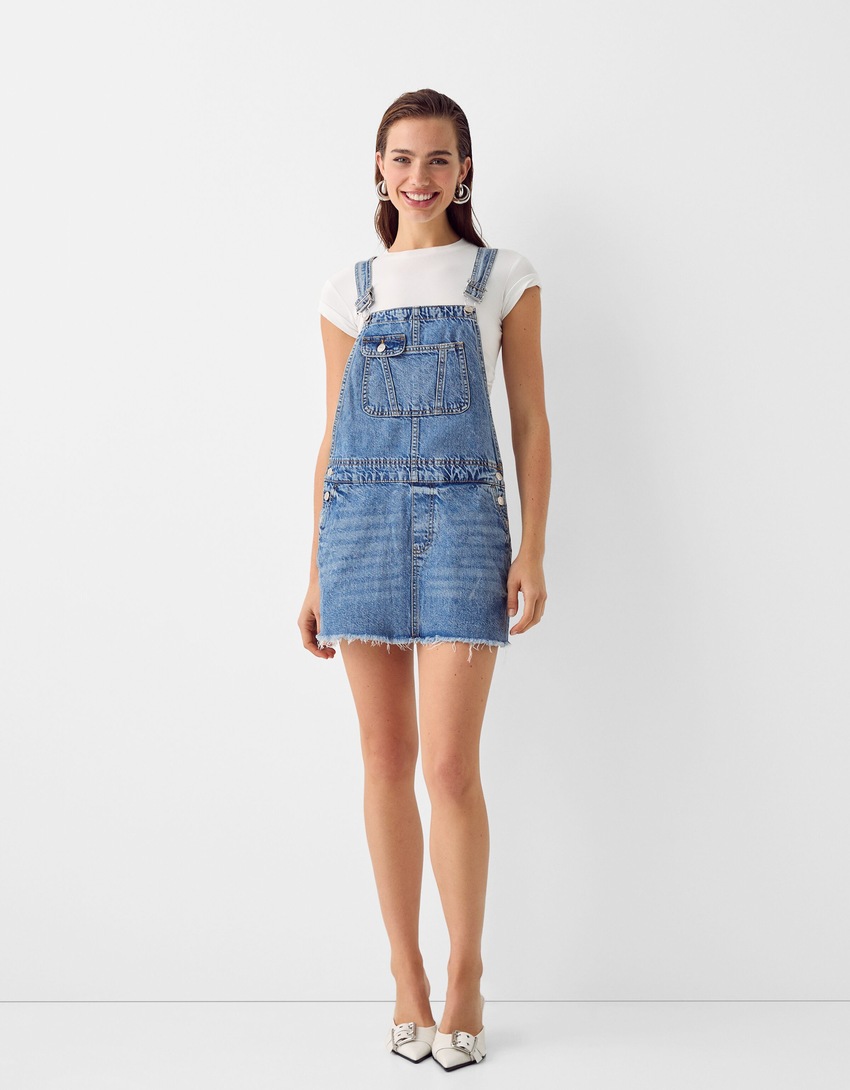 Salopette denim jupe-Bleu lavé-0