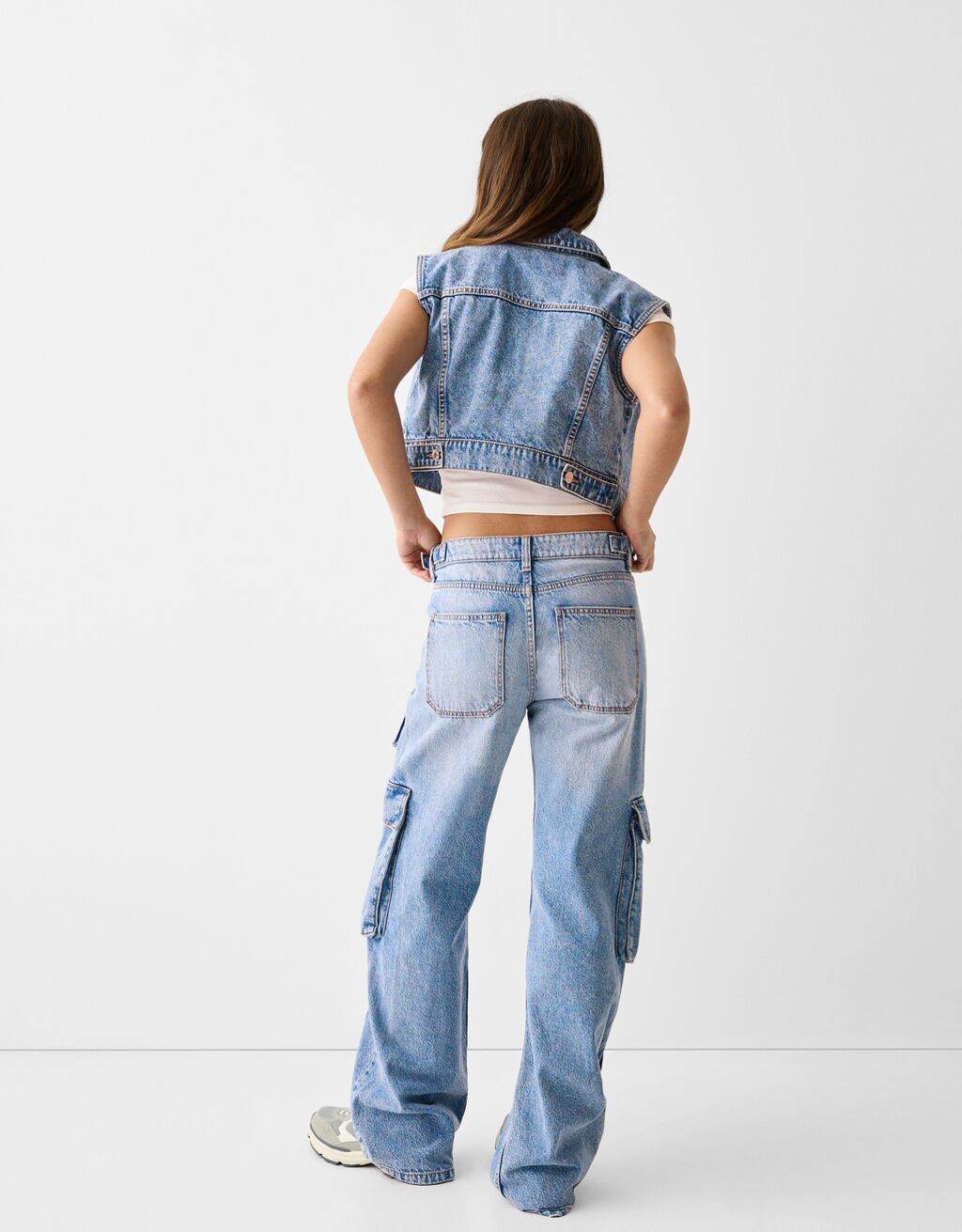 Cropped denim waistcoat-Light blue-2