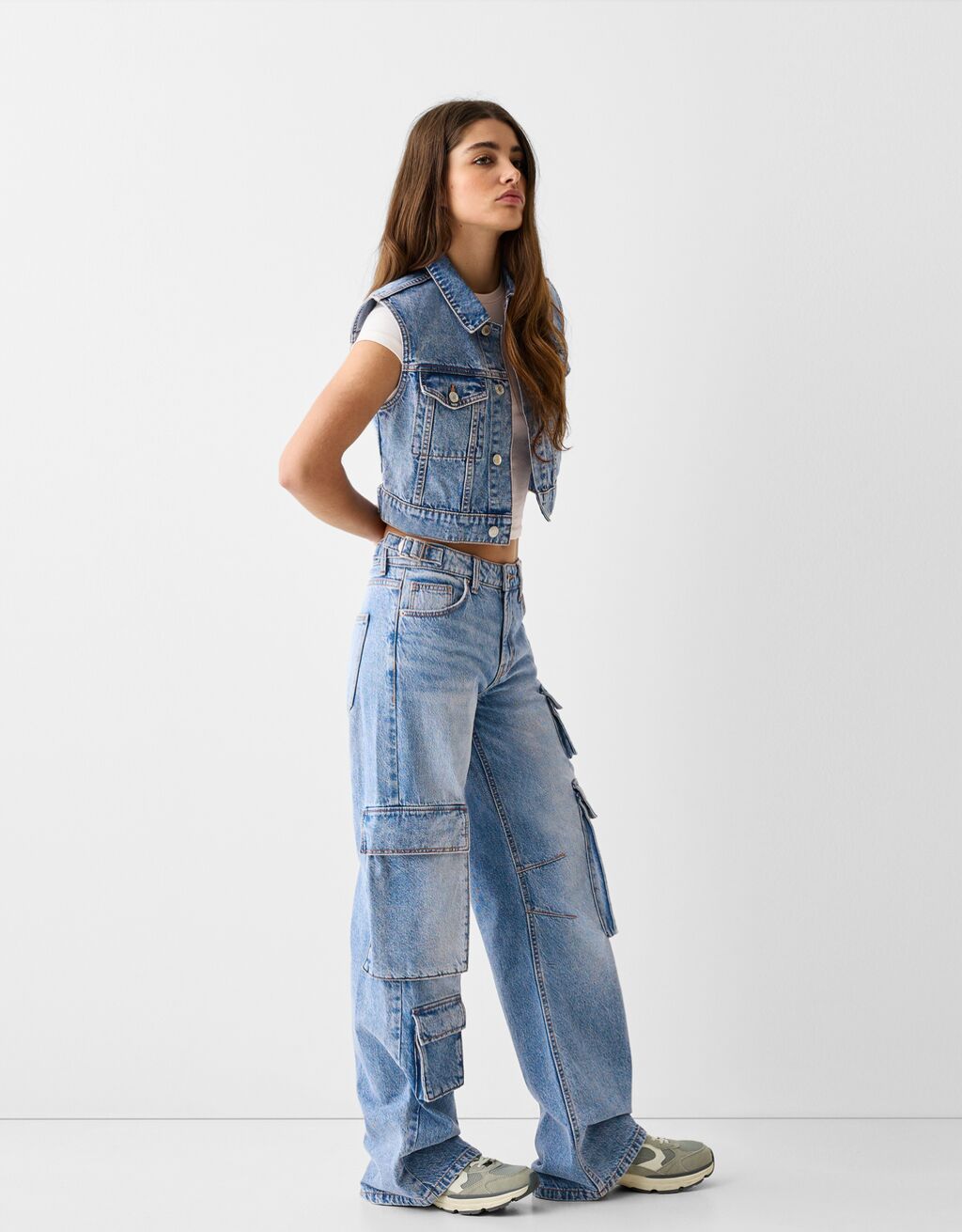 Cropped denim waistcoat-Light blue-0