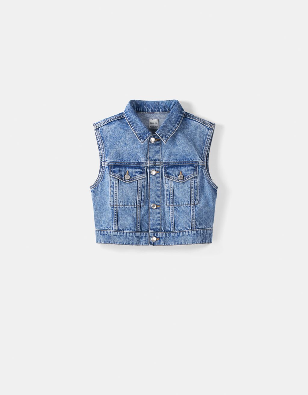 Cropped denim waistcoat-Light blue-4
