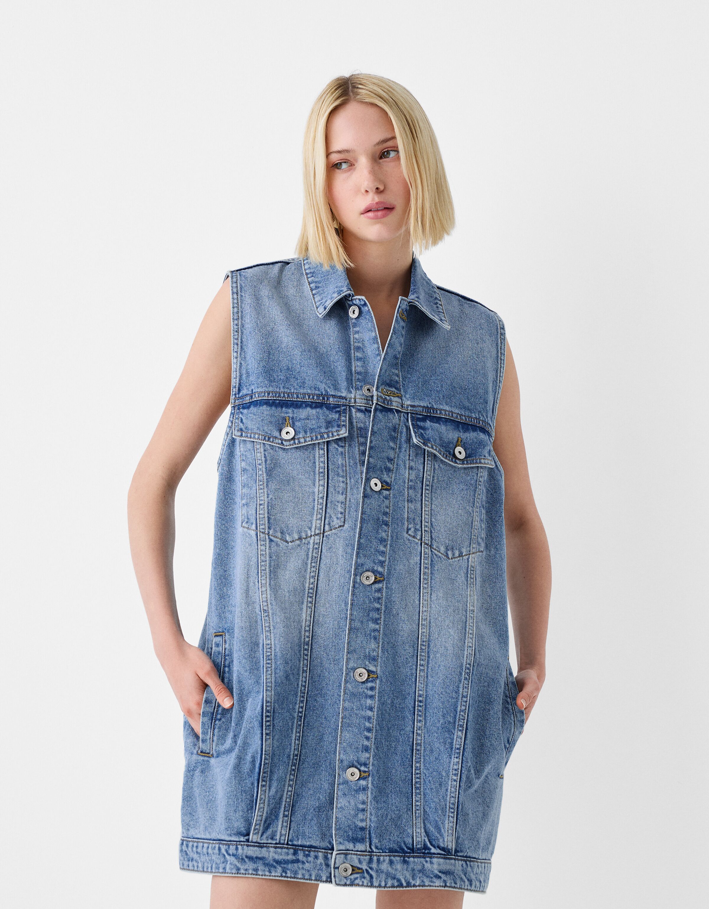 Oversize denim vest - Denim - Women | Bershka