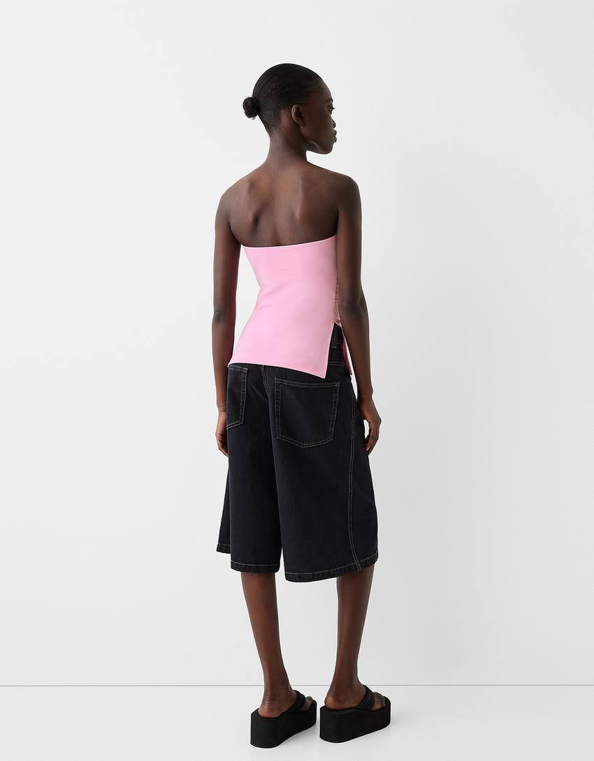 Top bandeau maille milano froncé-Rose-1