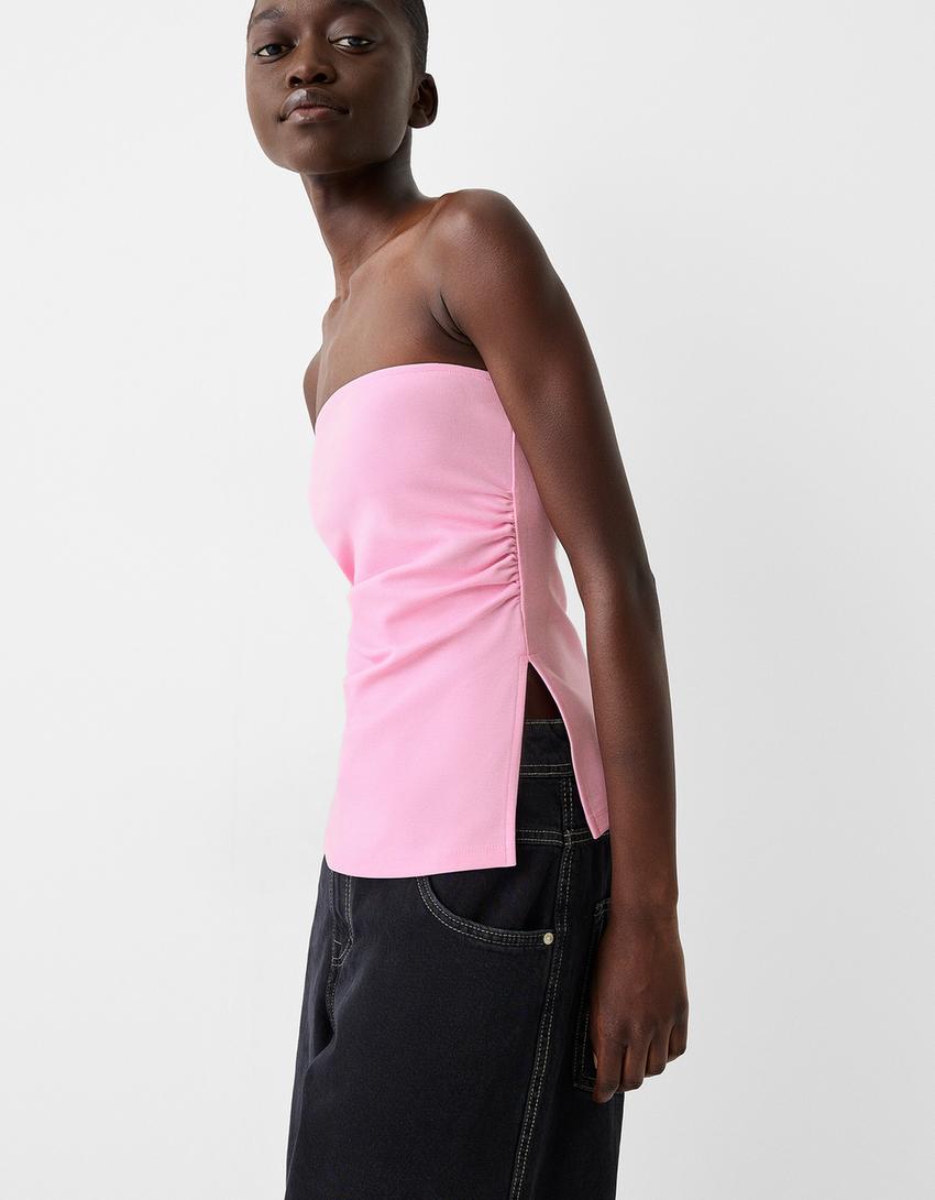 Top bandeau maille milano froncé-Rose-2