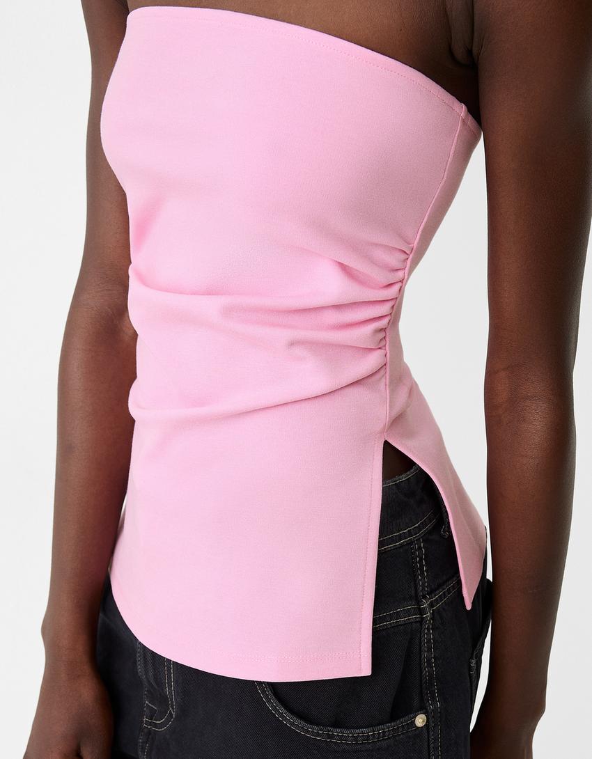 Top bandeau maille milano froncé-Rose-5