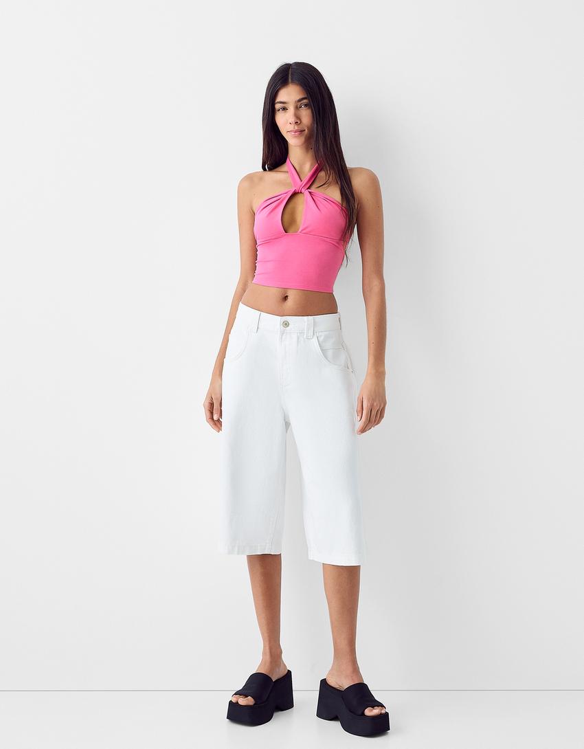 Crossover halter neck top-Pink-3