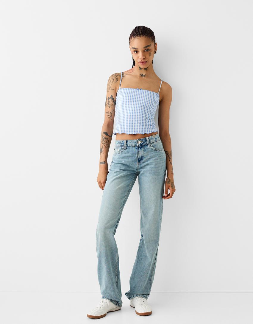 Animal print strappy top with bow detail-Light blue-3