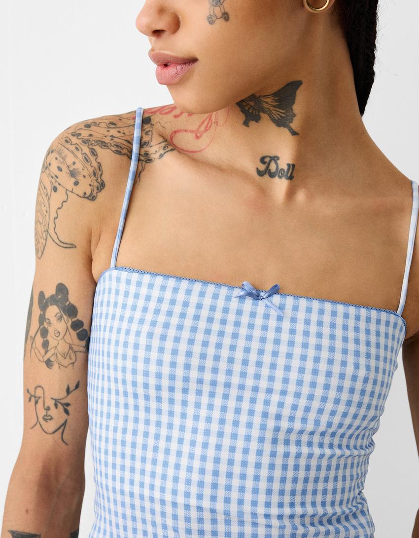 Animal print strappy top with bow detail-Light blue-5